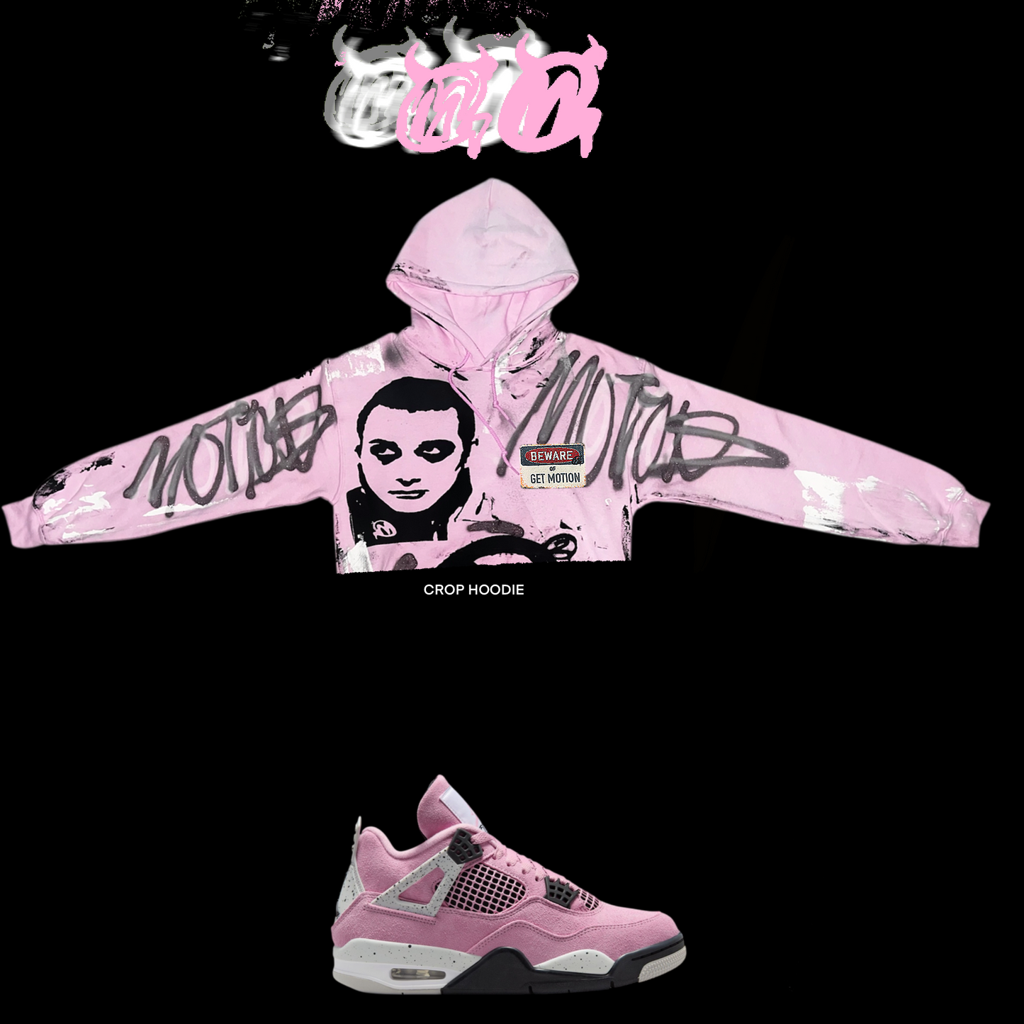 CROP jordan 4 pink orchid Graffiti Hoodie