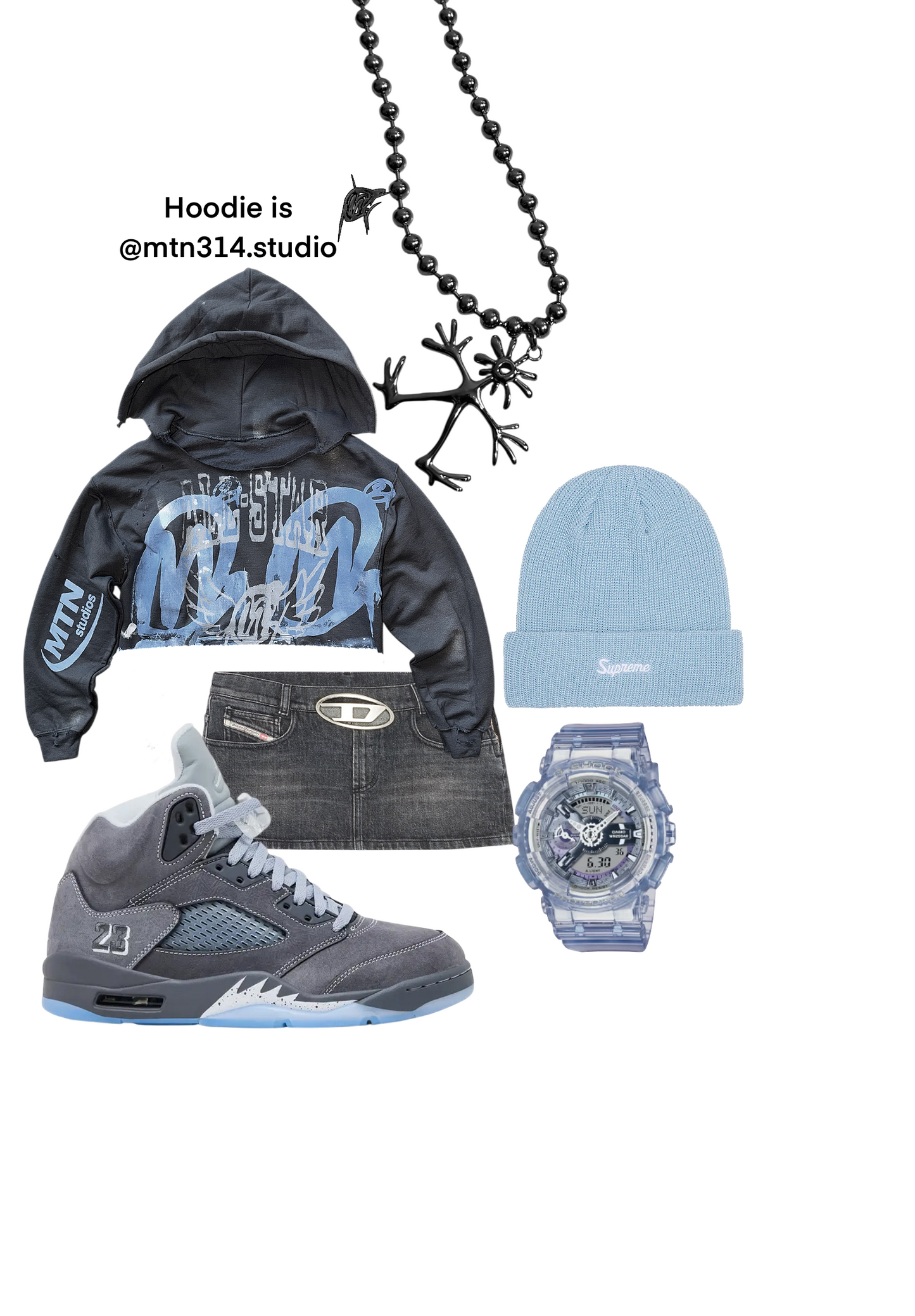 Crop Distressed wolf Grey 5s Graffiti Hoodie