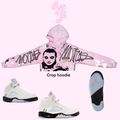 Crop Soft  pink 5s graffiti hoodie