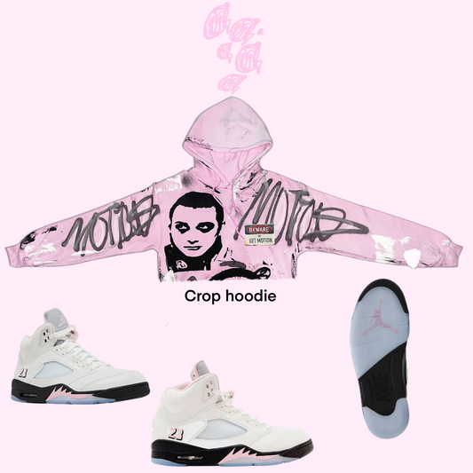 Crop Soft  pink 5s graffiti hoodie