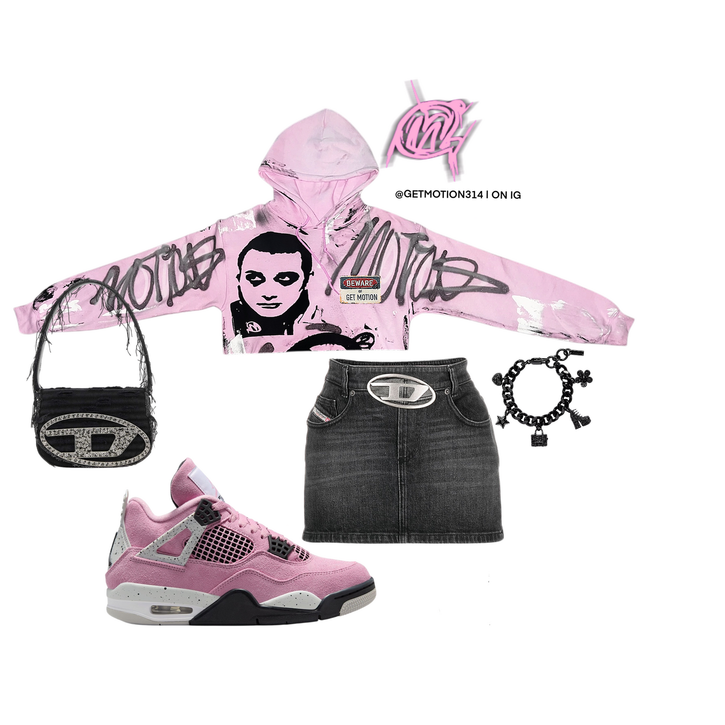 Over the bra crop jordan 4 pink orchid Graffiti Hoodie