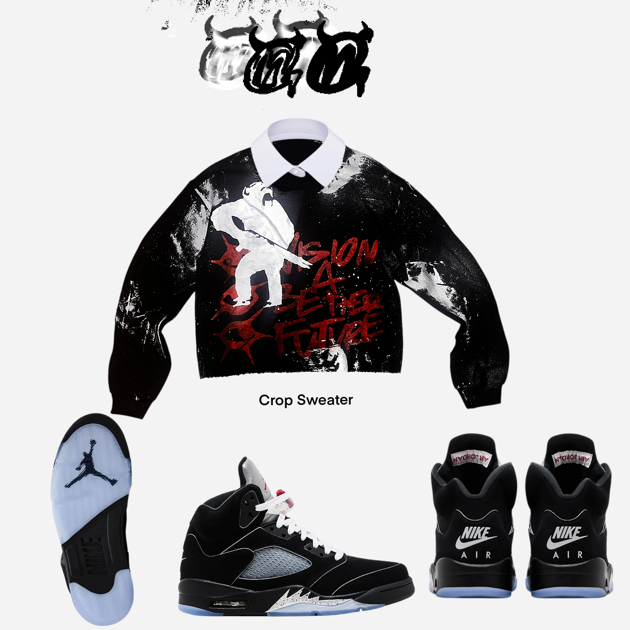 Crop Metallic 5s Graffiti Sweater