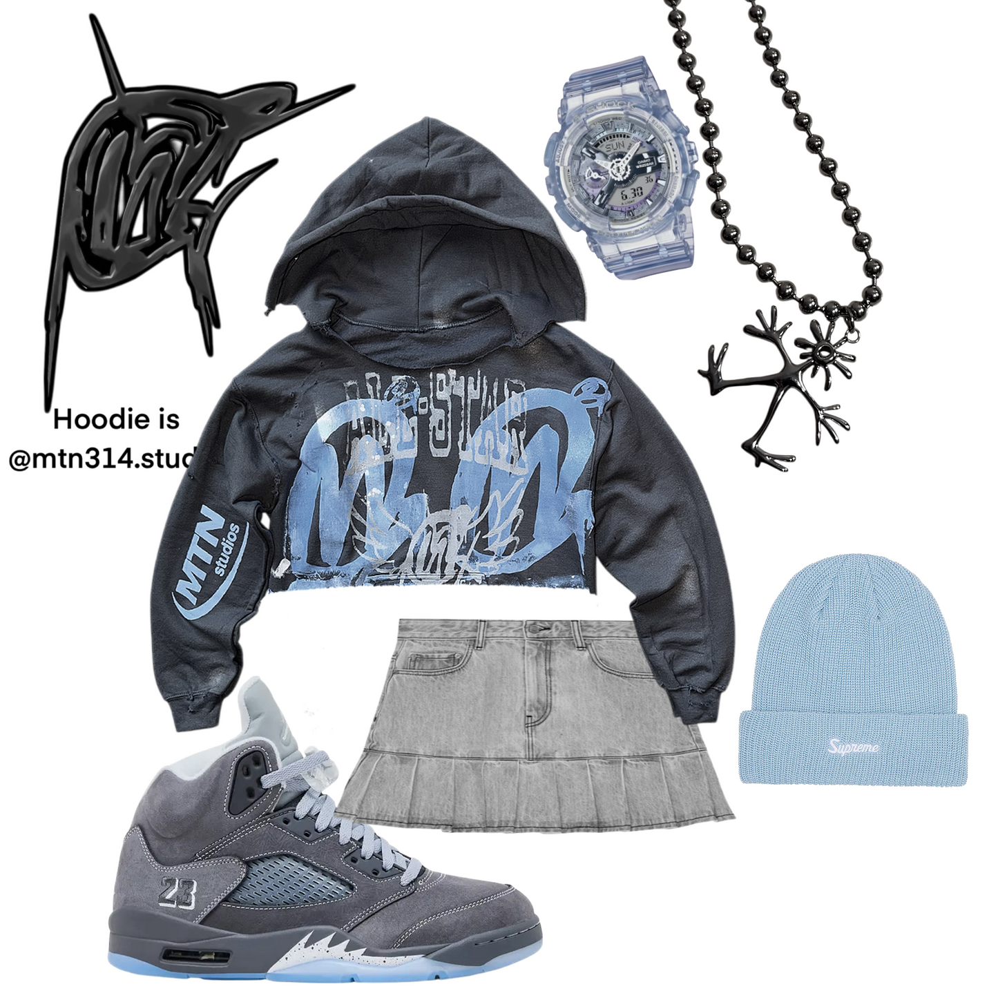 Crop Distressed wolf Grey 5s Graffiti Hoodie