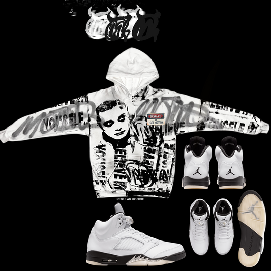 WHITE BLACK 5s graffiti  hoodie