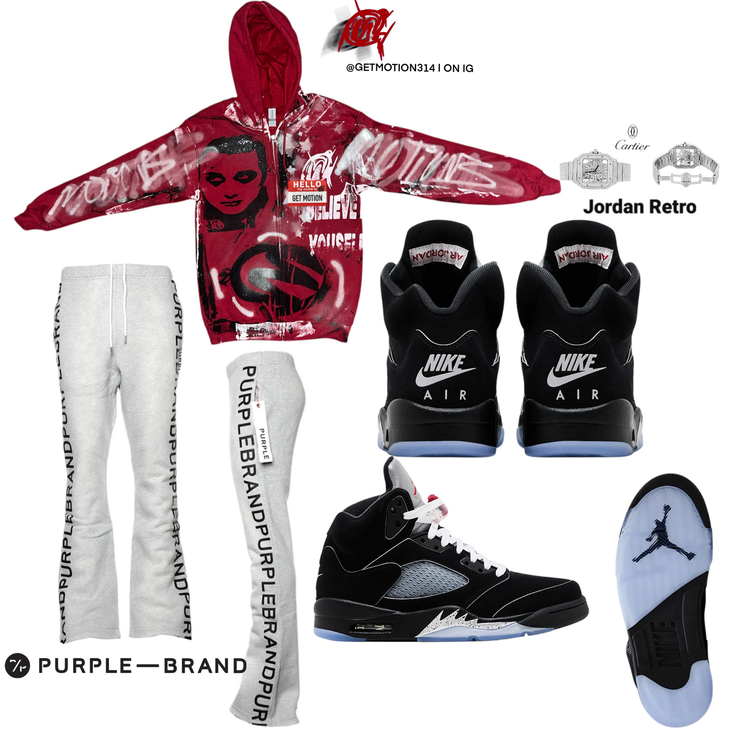 (RED) Metallic 5s graffiti zip up