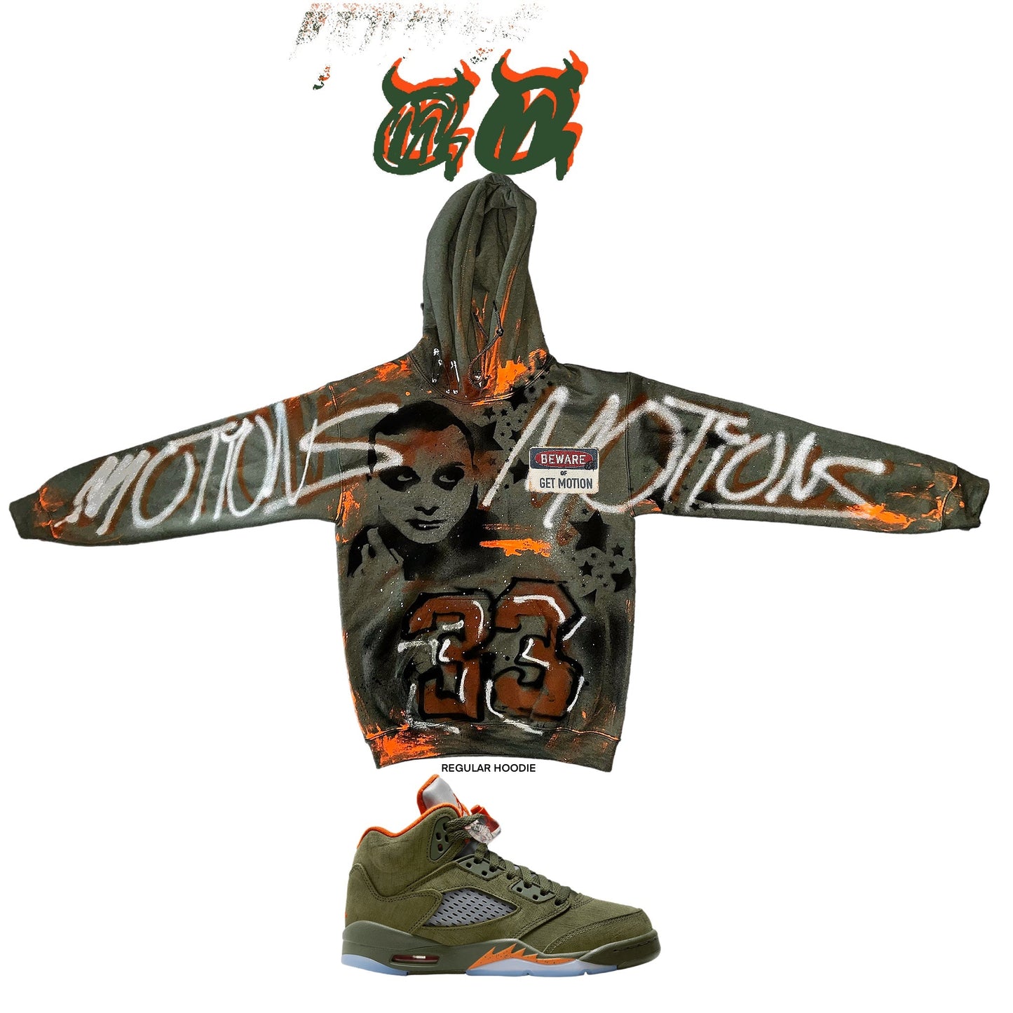 Jordan retro 5 olive Graffiti Hoodie