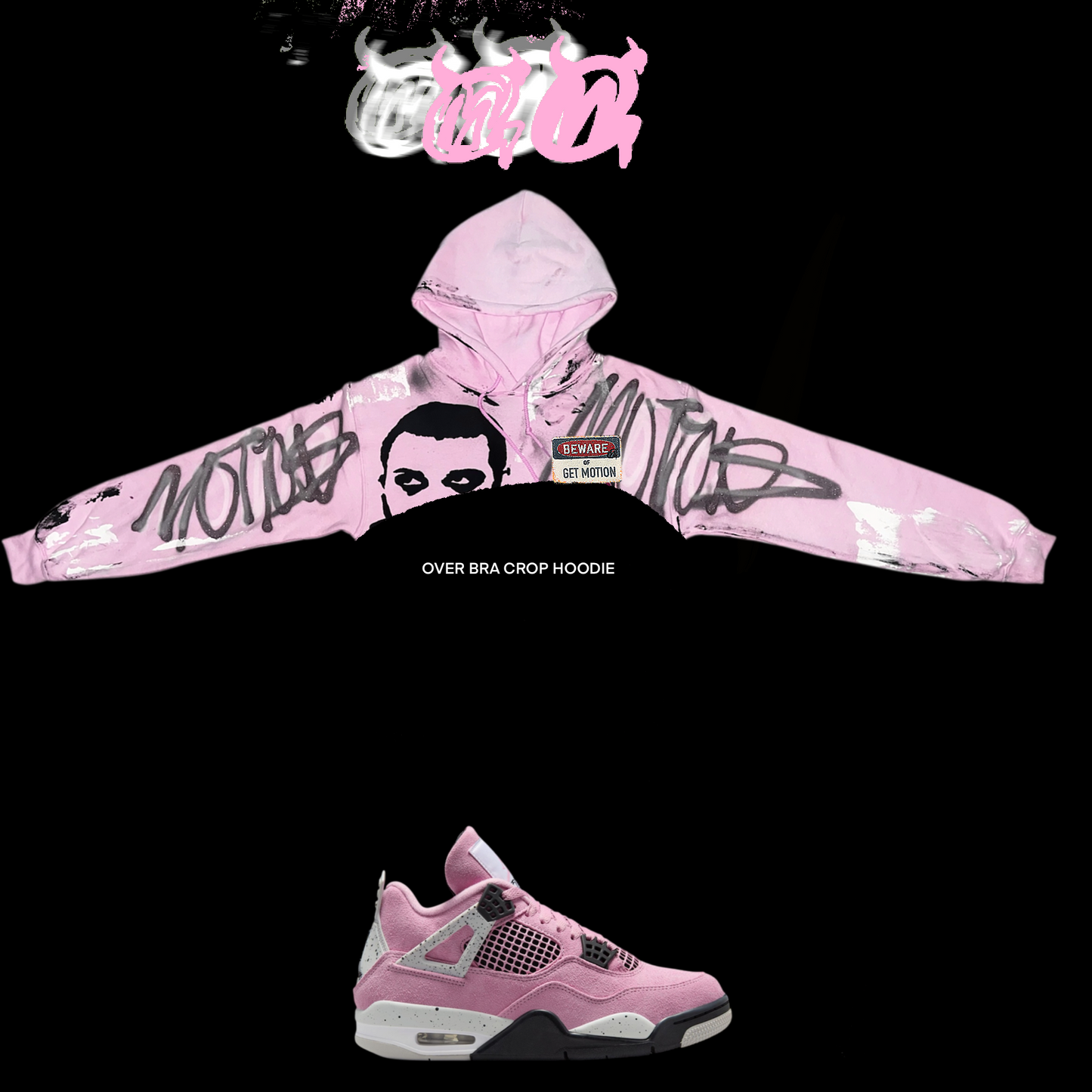 Over the bra crop jordan 4 pink orchid Graffiti Hoodie