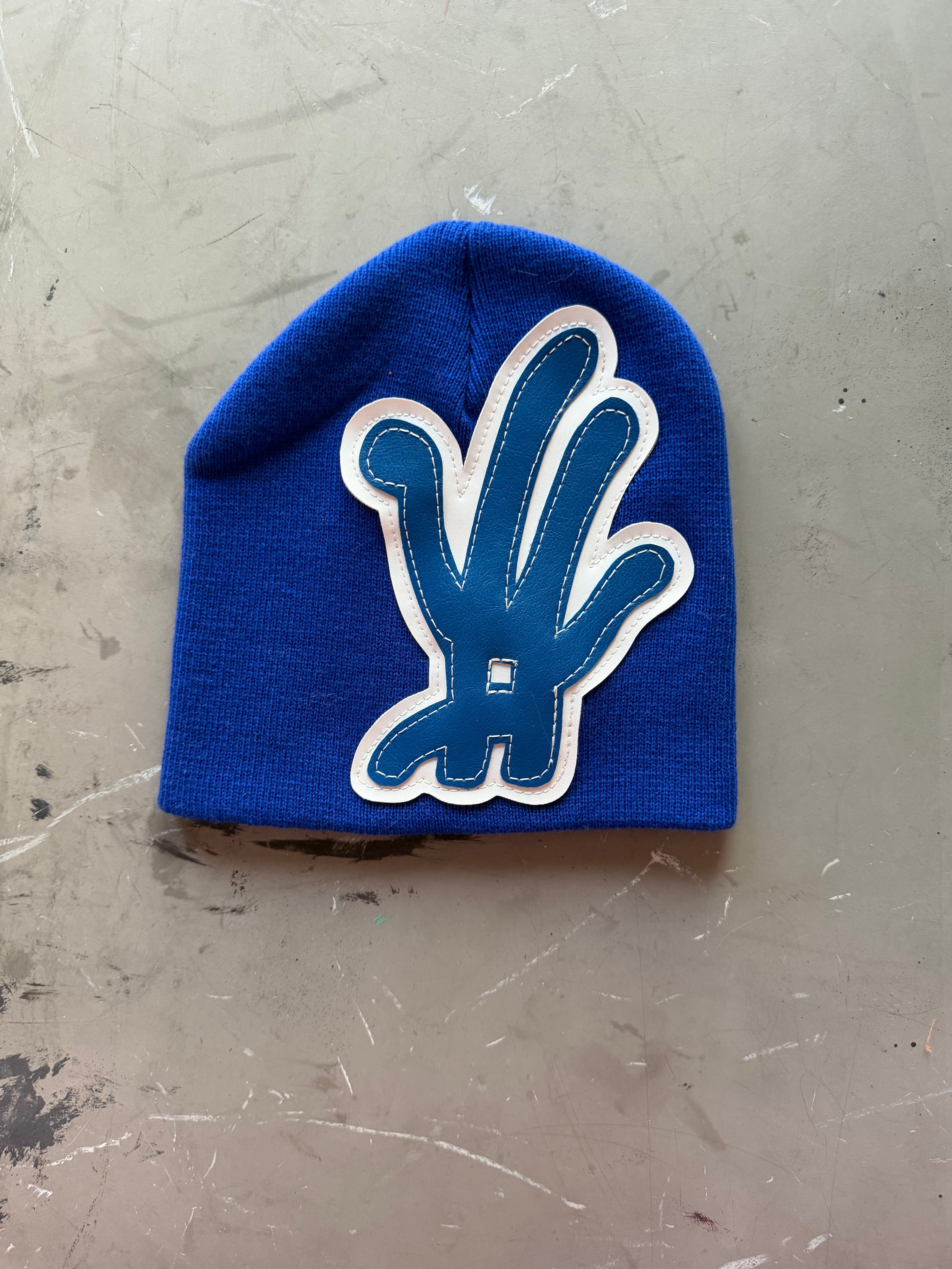 Royal Blue YKWYK Leather Patch Beanie