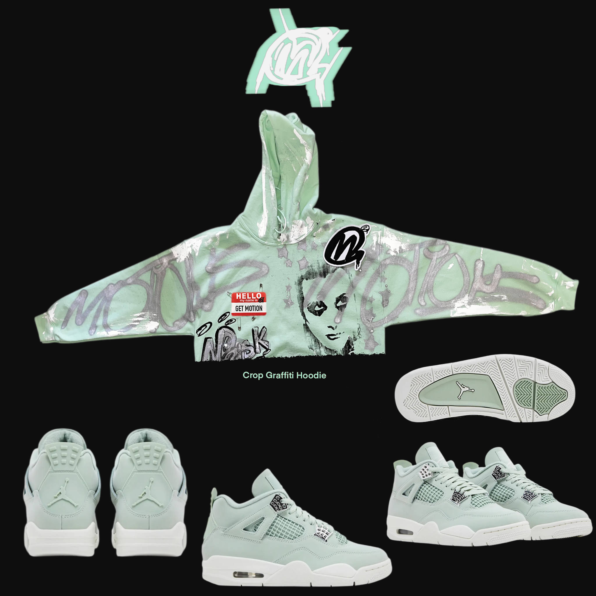 (Crop) SEAFOAM 4s graffiti hoodie