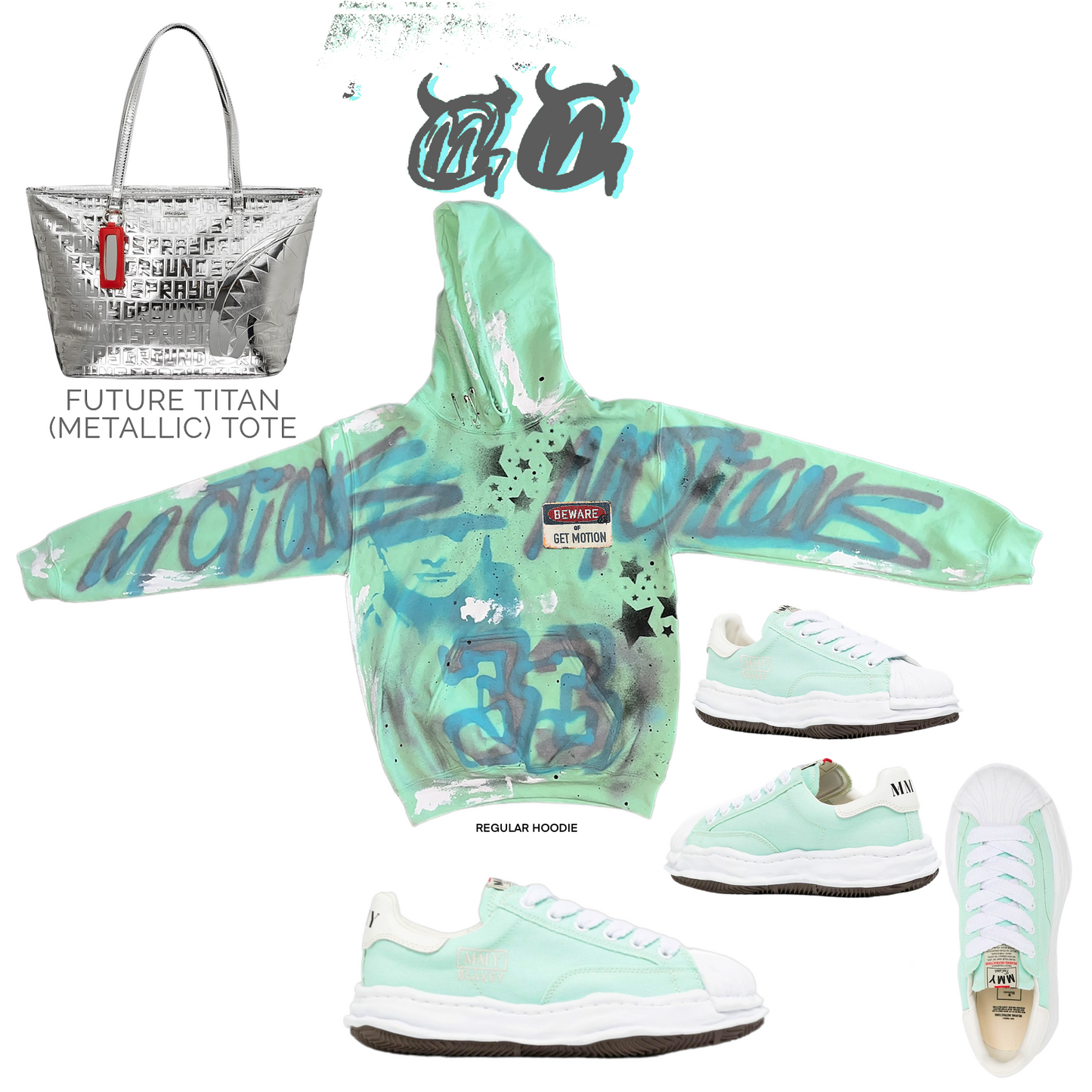 Mint green graffiti hoodie