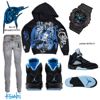 Distressed Carolina blue  Graffiti Hoodie