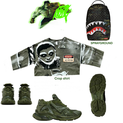 Crop Military green Graffiti Shirt