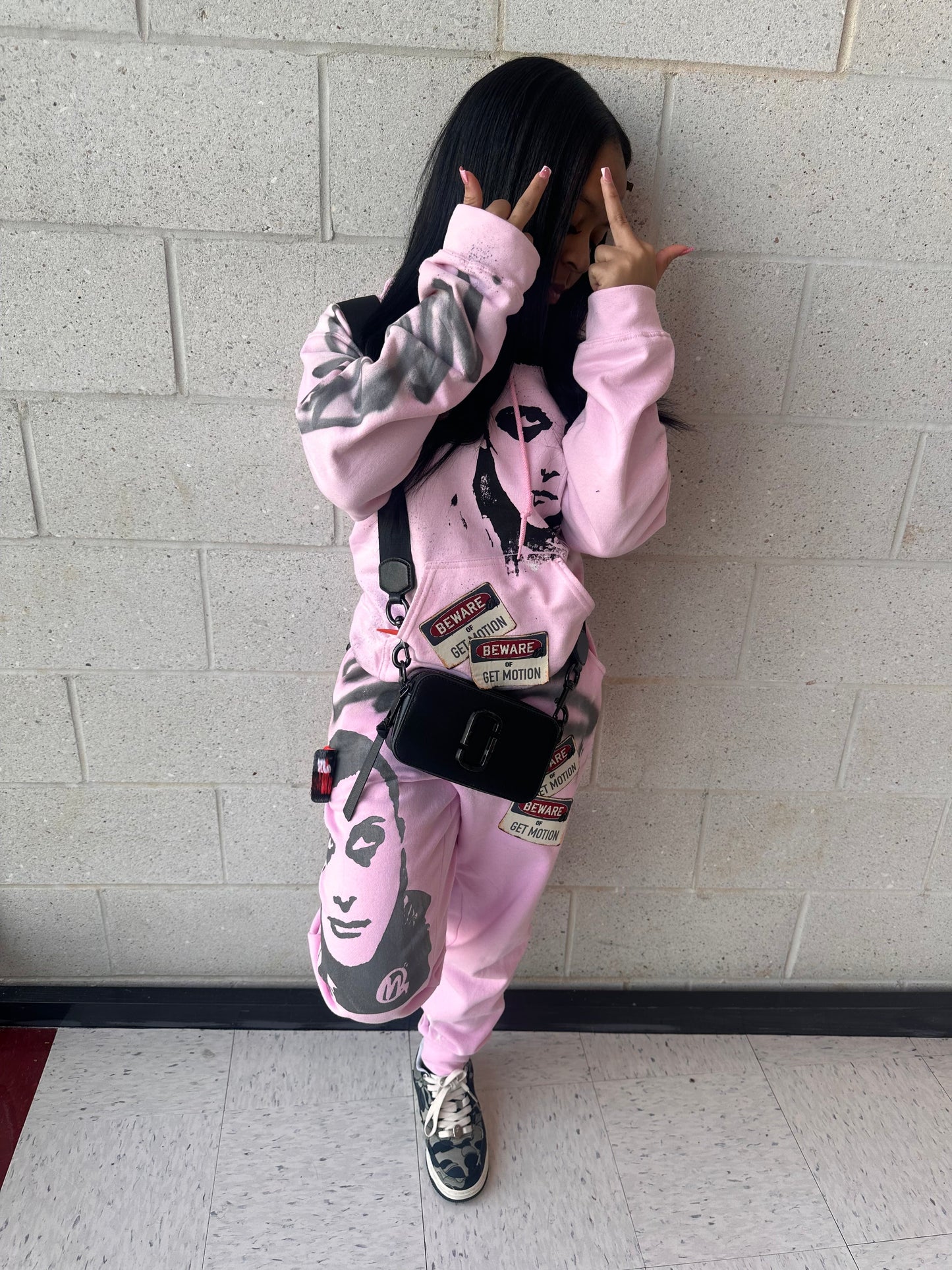 SOFT Pink ♡ Graffiti Hoodie Set