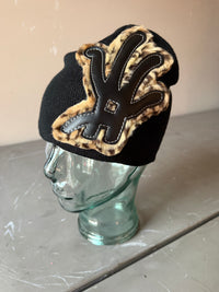 Cheetah Black YKWYK Leather Patch Beanie