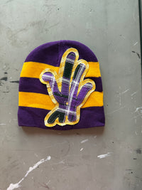 Yellow purple stripe YKWYK Leather Patch Beanie