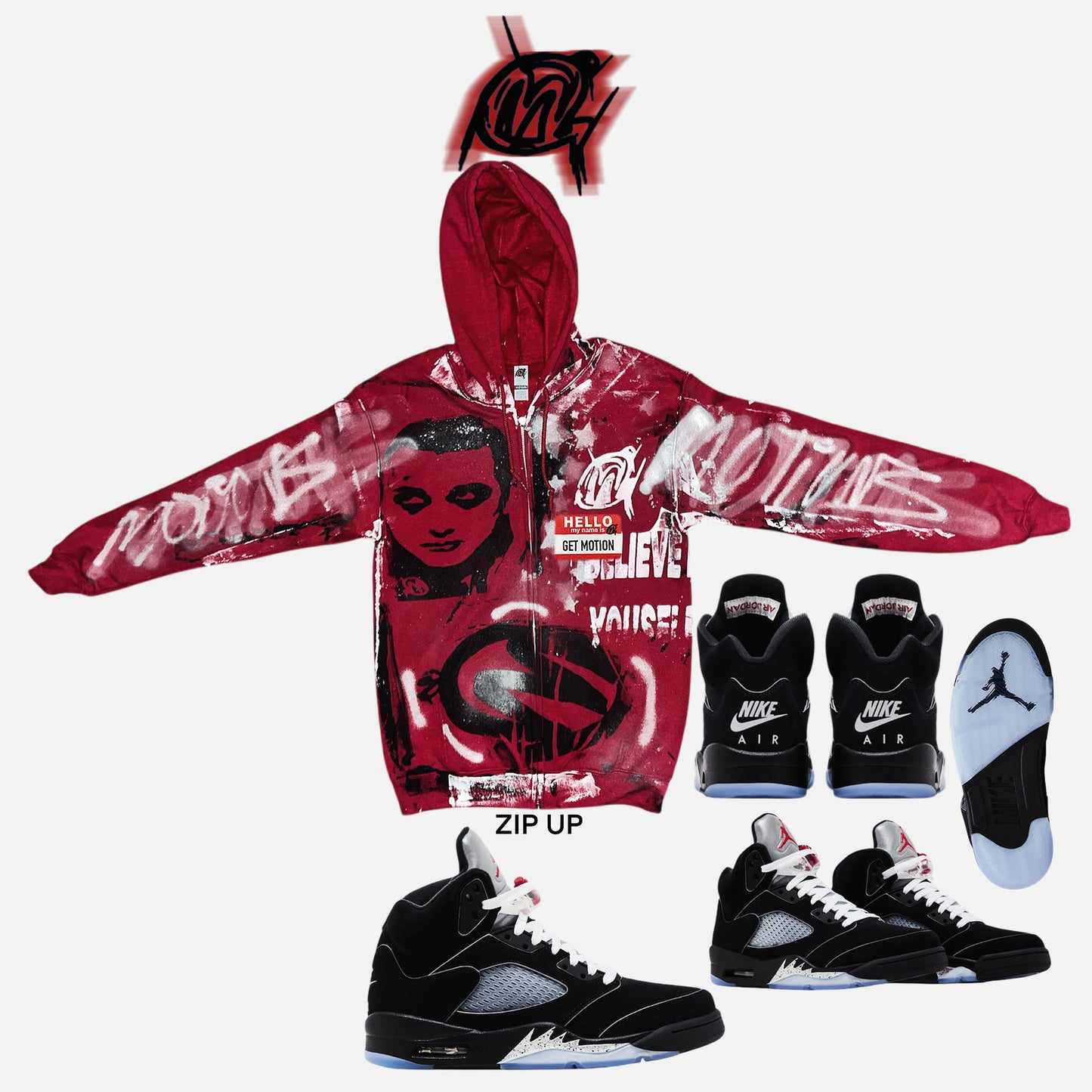 (RED) Metallic 5s graffiti zip up