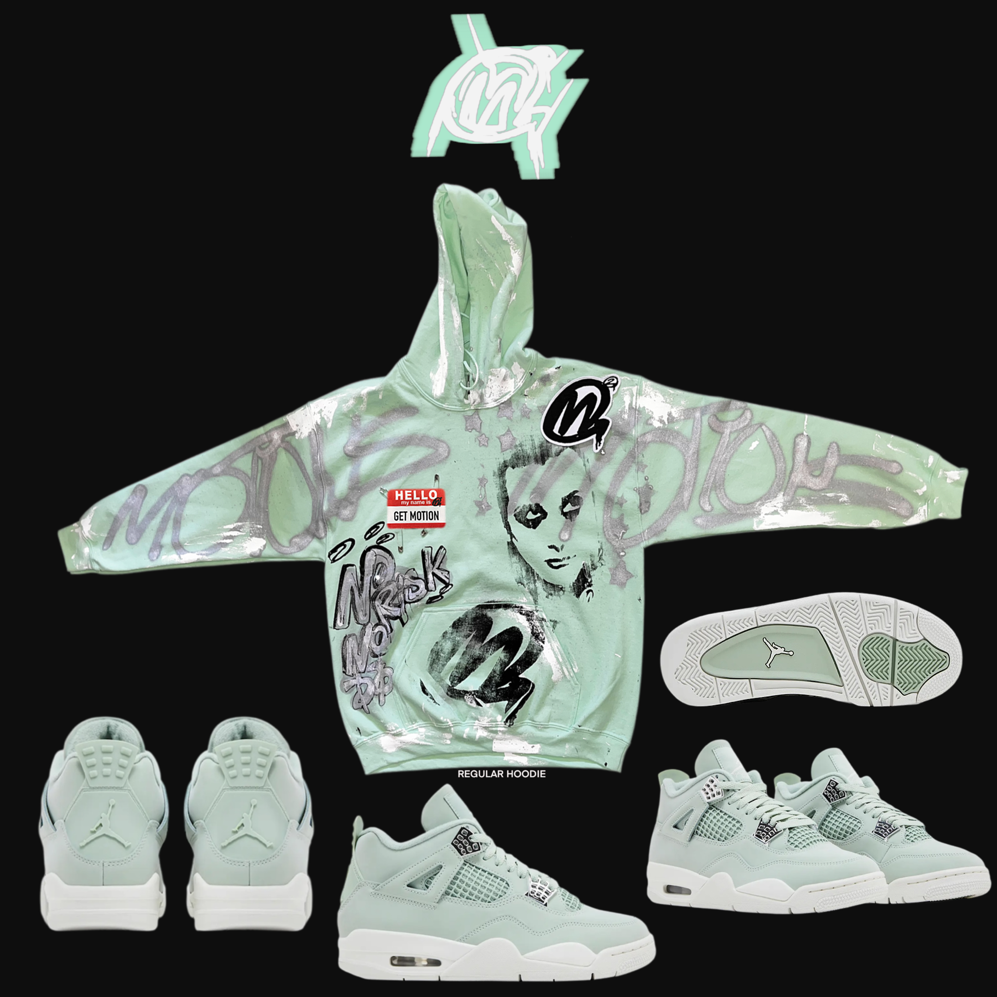 SEAFOAM 4s graffiti hoodie