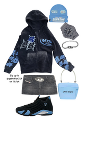 University blue 14 Rhinestone  Zip-UP