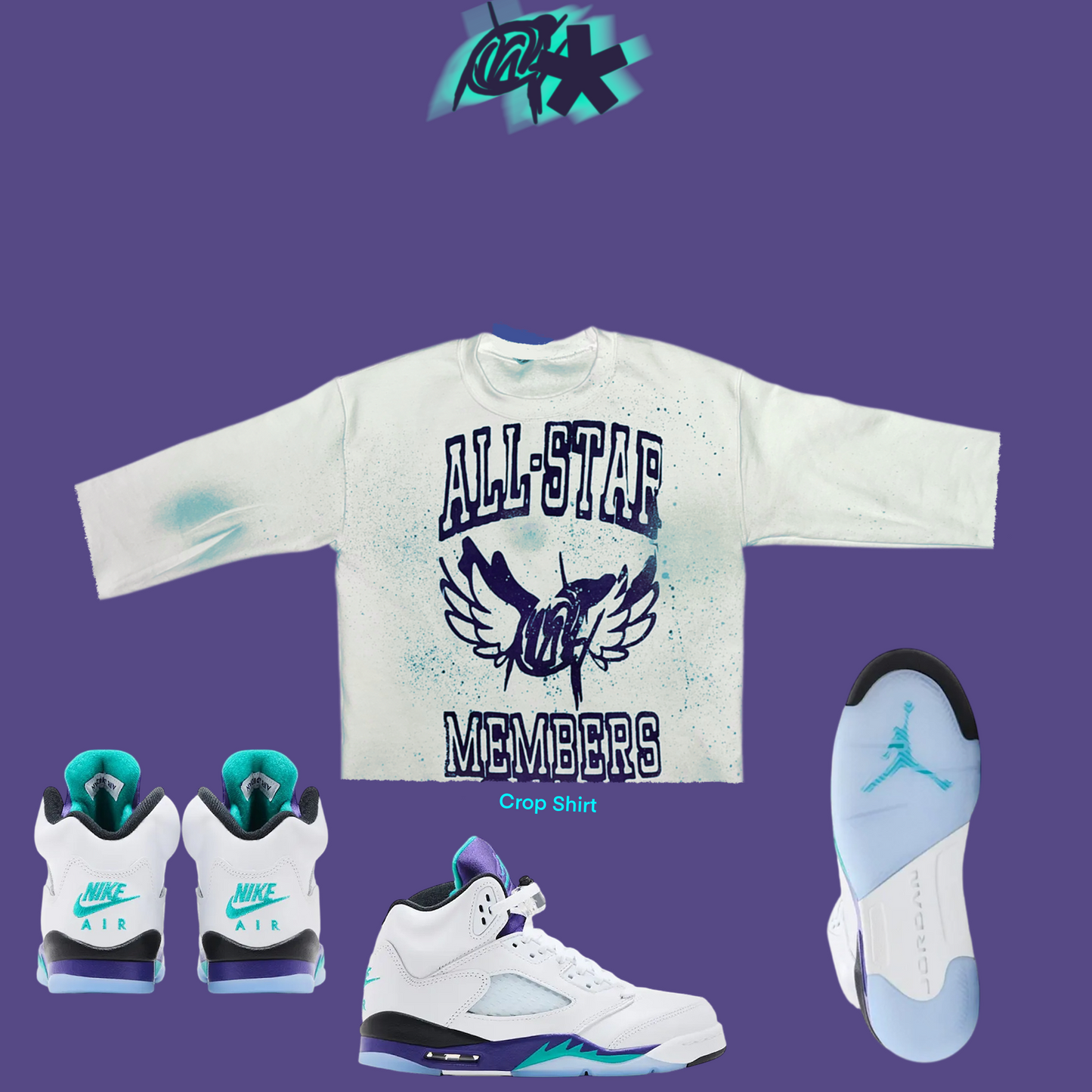 CROP Purple ALL-STAR  Graffiti Shirt
