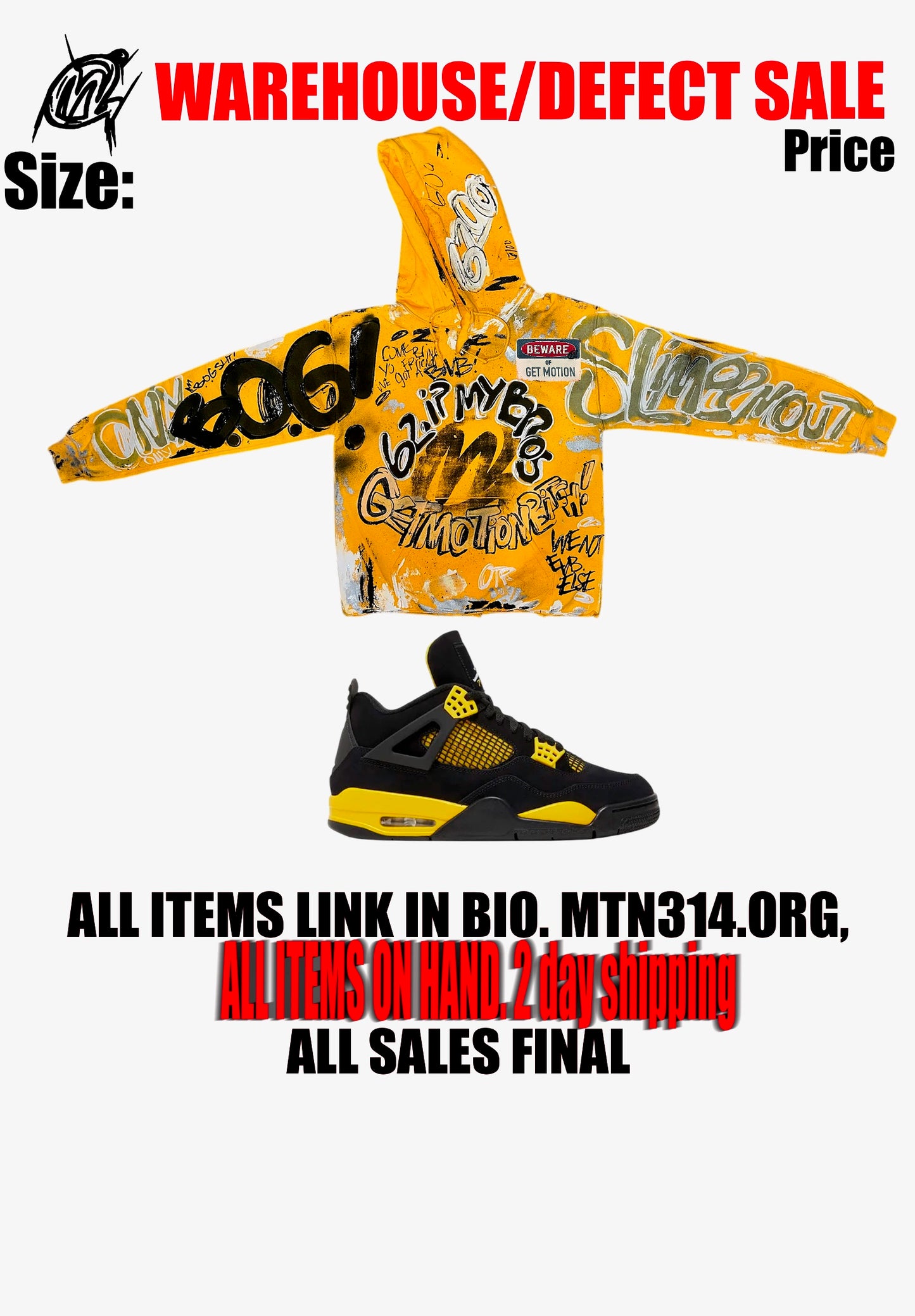 Warehouse sale Yellow graffiti hoodie