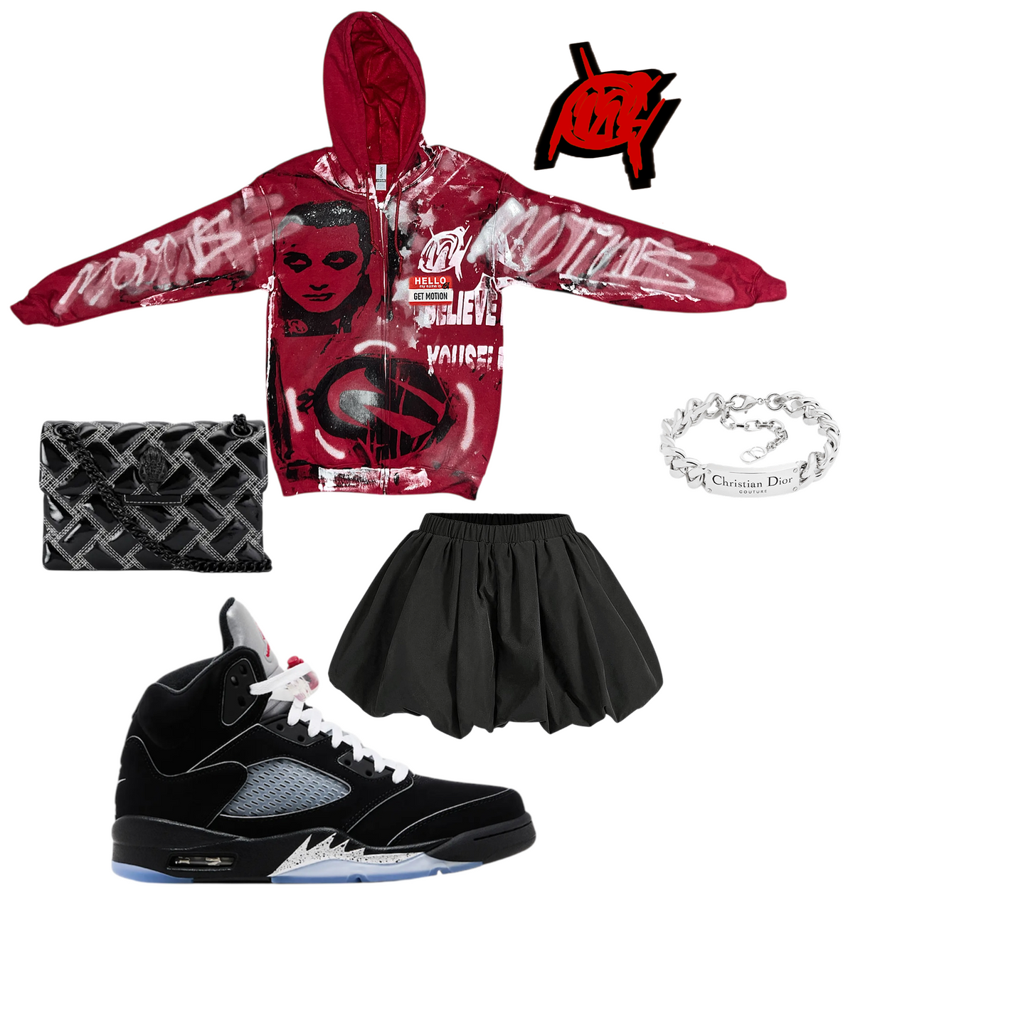 (RED) Metallic 5s graffiti zip up