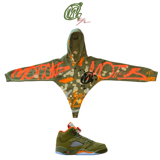 Jordan retro 5 olive Graffiti Hoodie [[ V-Crop]] NEW LOOK