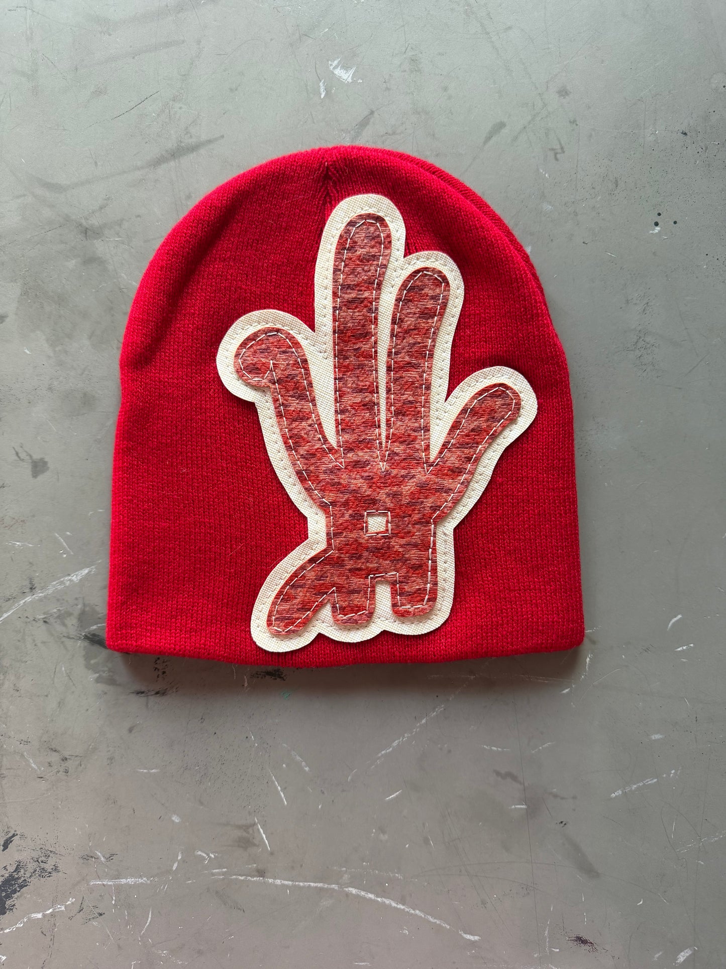 YKWYK red Leather Patch Beanie