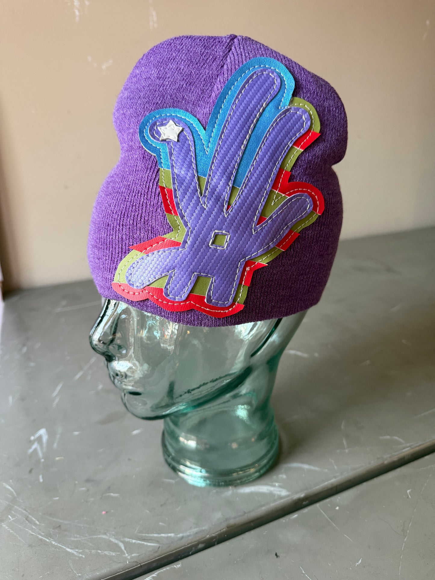 Rebel PurPle YKWYK Leather Patch Beanie