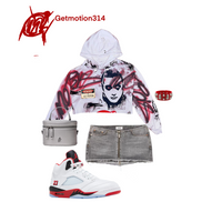 Crop Fire Red  graffiti hoodie