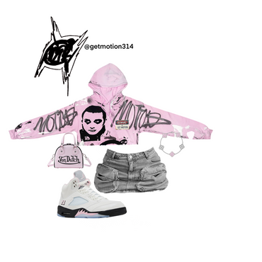 Crop Soft  pink 5s graffiti hoodie