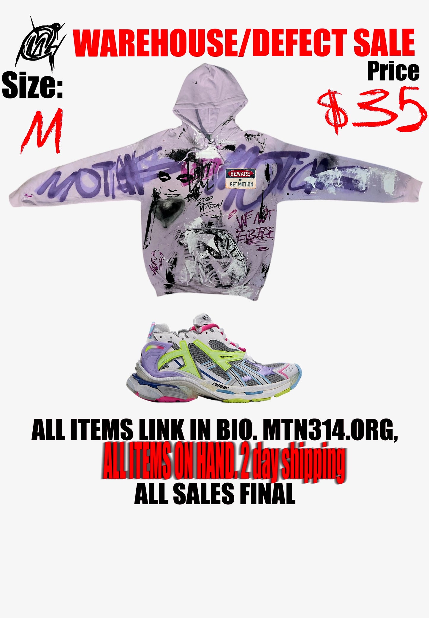 Warehouse sale, purple hoodie