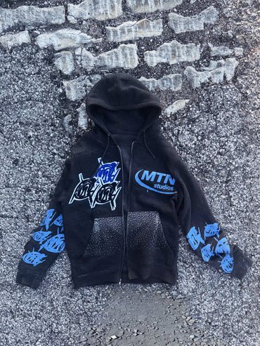 University blue 14 Rhinestone  Zip-UP