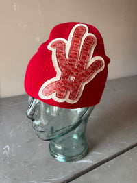 YKWYK red Leather Patch Beanie