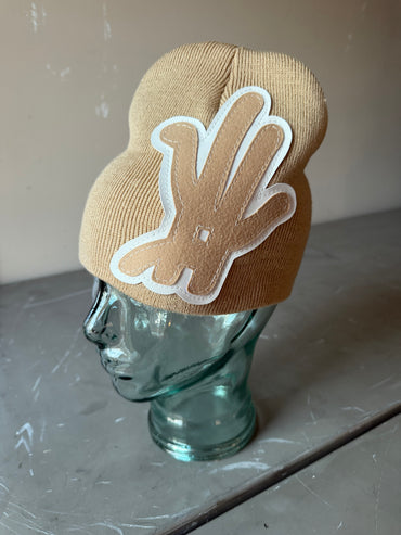 Khaki YKWYK Leather Patch Beanie