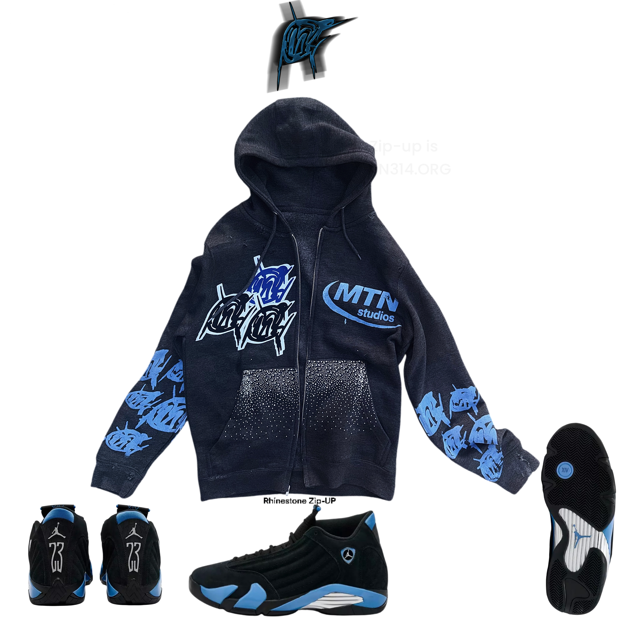 University blue 14 Rhinestone  Zip-UP