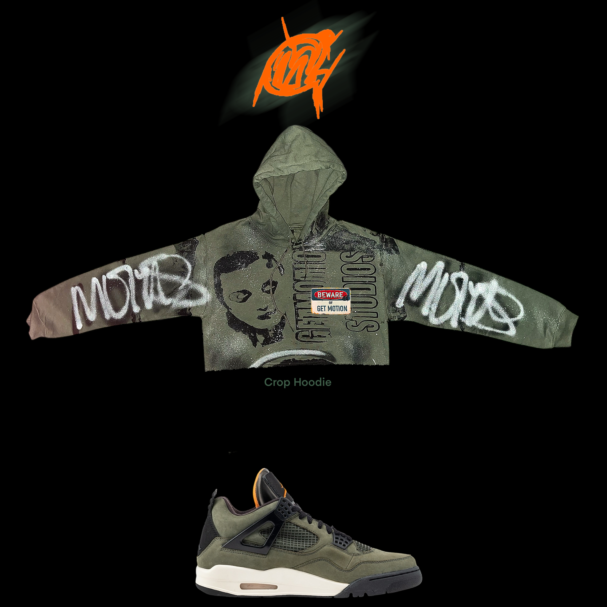 CROP Undefeated 4s  graffiti hoodie