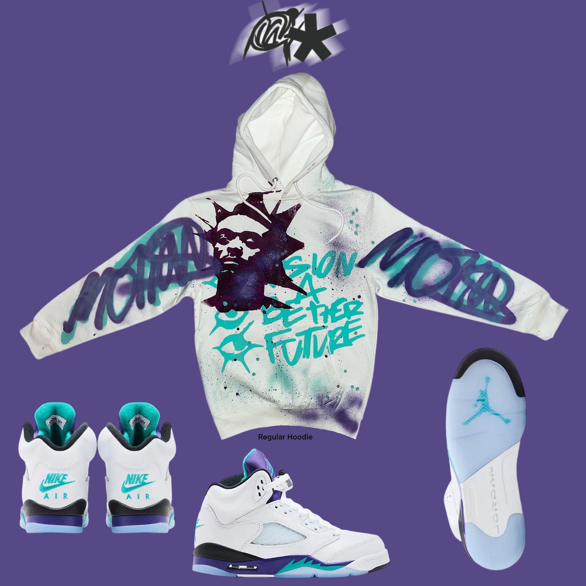 Grape 5s  graffiti hoodie