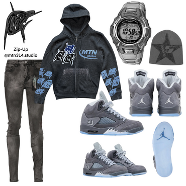 Wolf Grey 5s rhinestone ZIP-UP