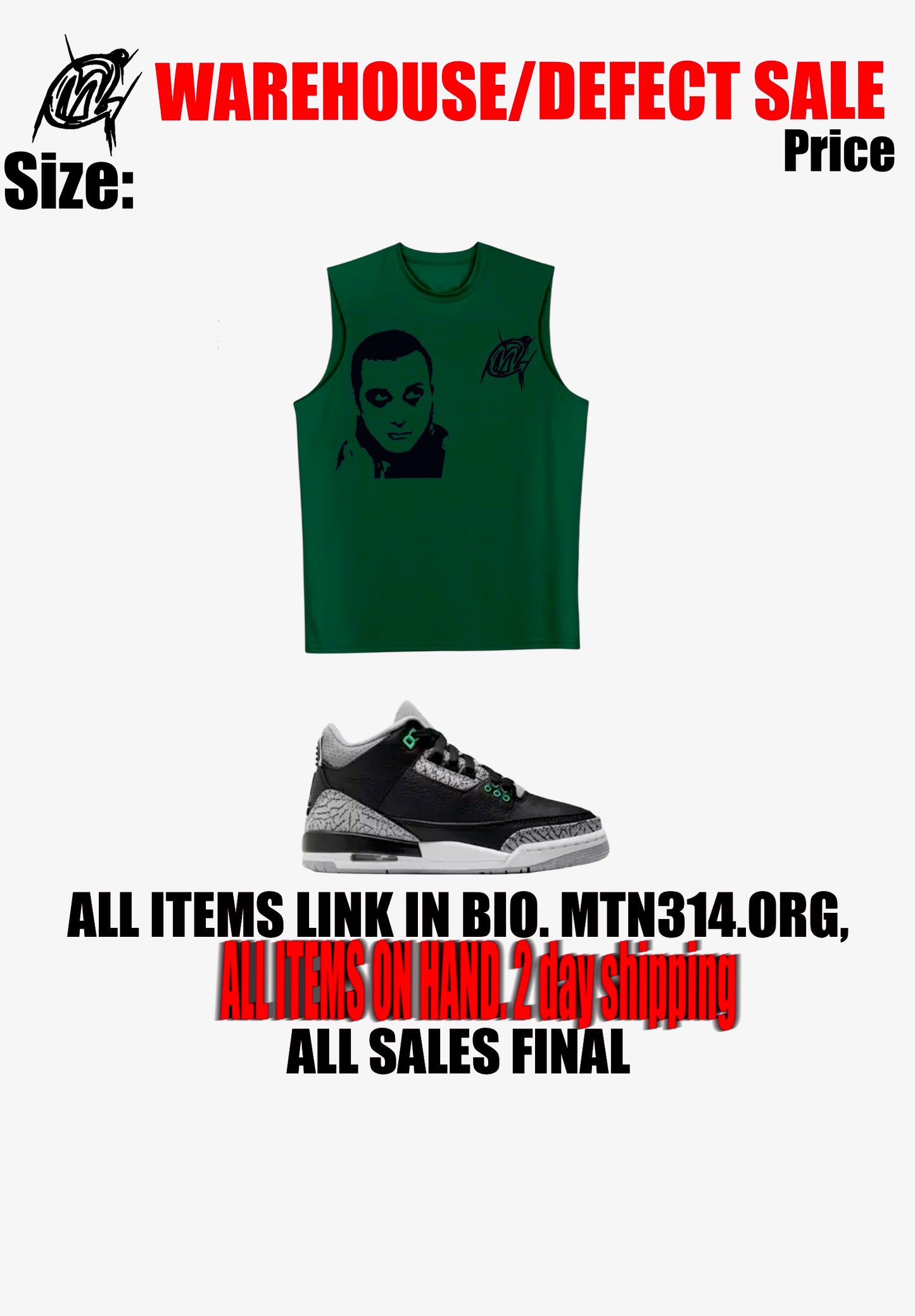 Warehouse sale, green sleeveless shirt