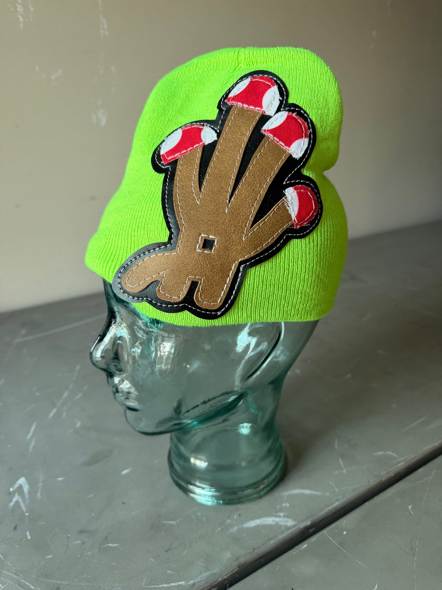 Mushroom YKWYK Leather Patch Beanie