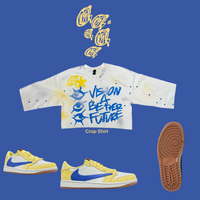 Crop  Yellow and blue graffiti shirt