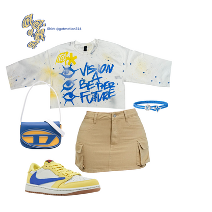 Crop  Yellow and blue graffiti shirt