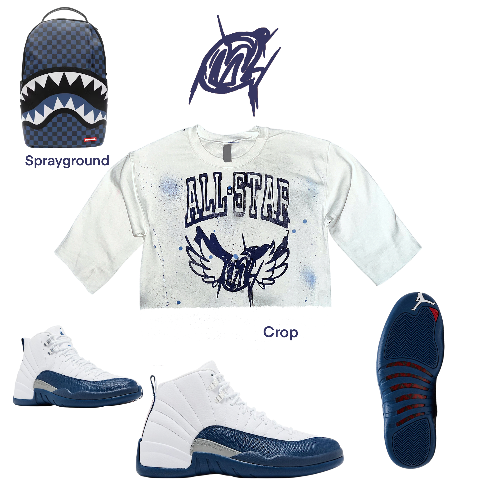 Crop French blue  All-Star  Graffiti Shirt