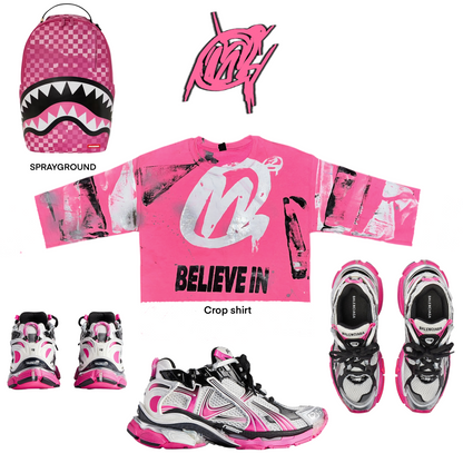 Crop Og Pink  Graffiti Sweater