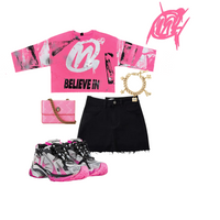 Crop Og Pink  Graffiti Sweater