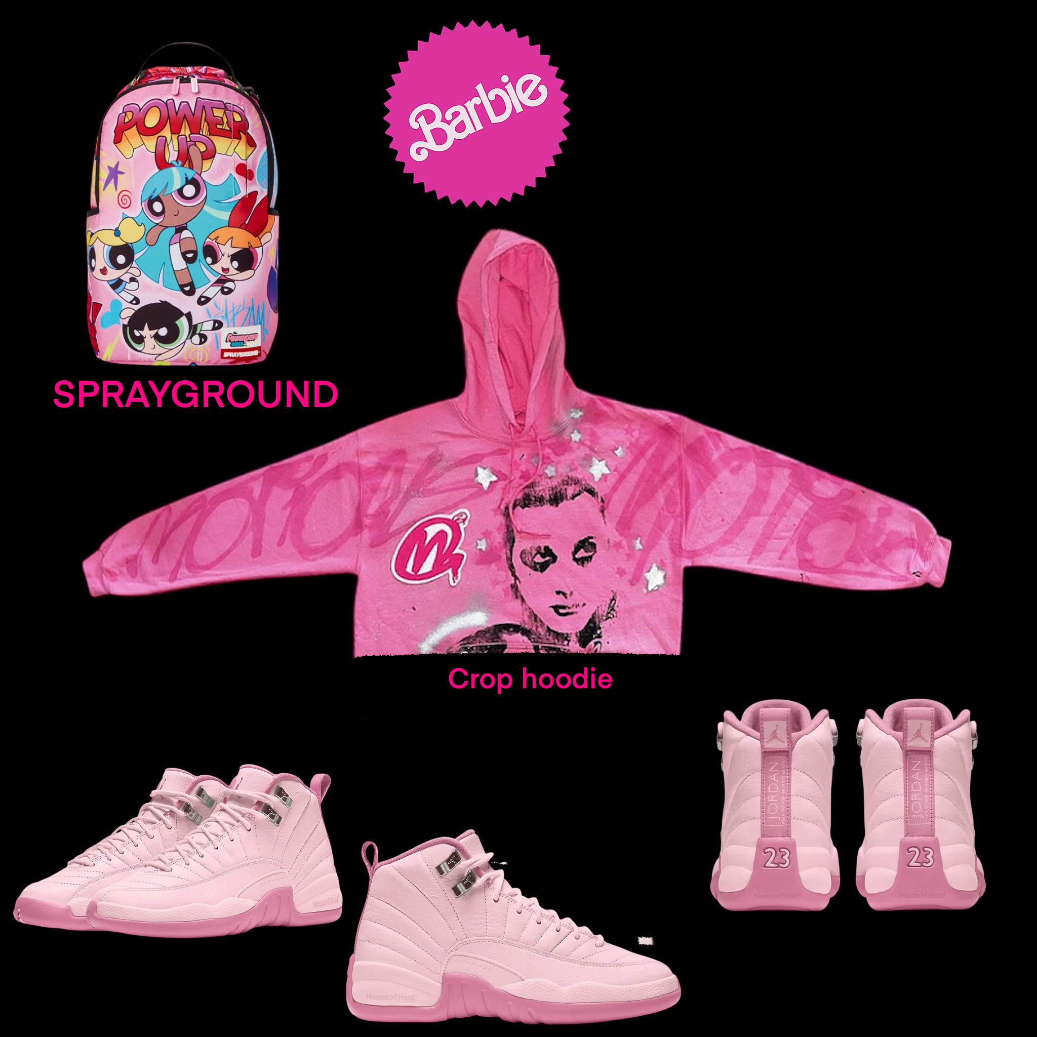 Crop Pearl Pink graffiti hoodie