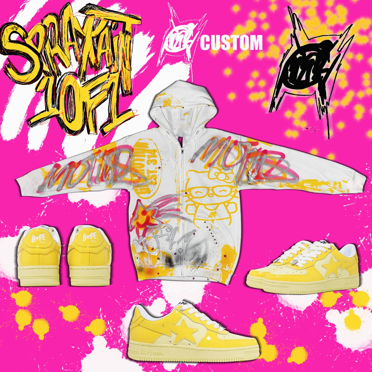 Cherry lemonade custom  graffiti zip up