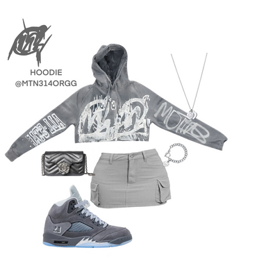 Crop wolf Grey 5s Graffiti Hoodie