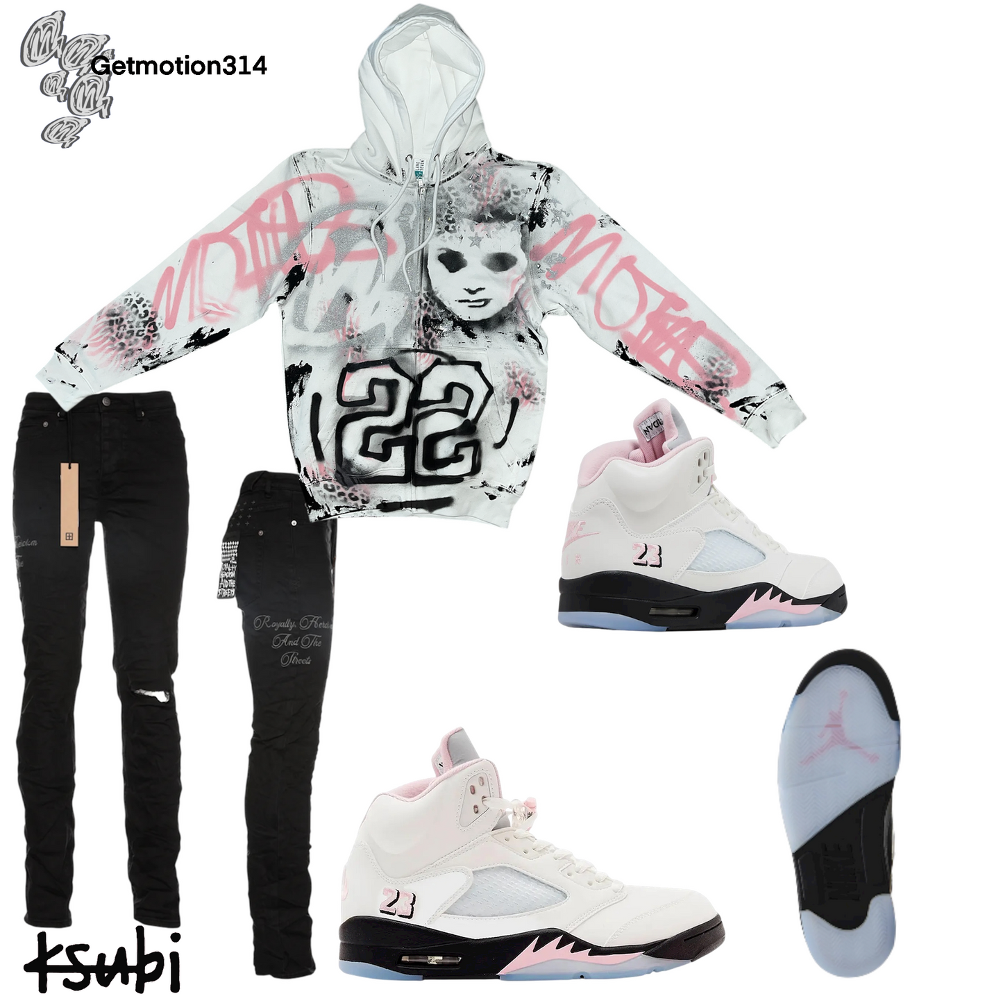 Soft pink 5s  graffiti zip up