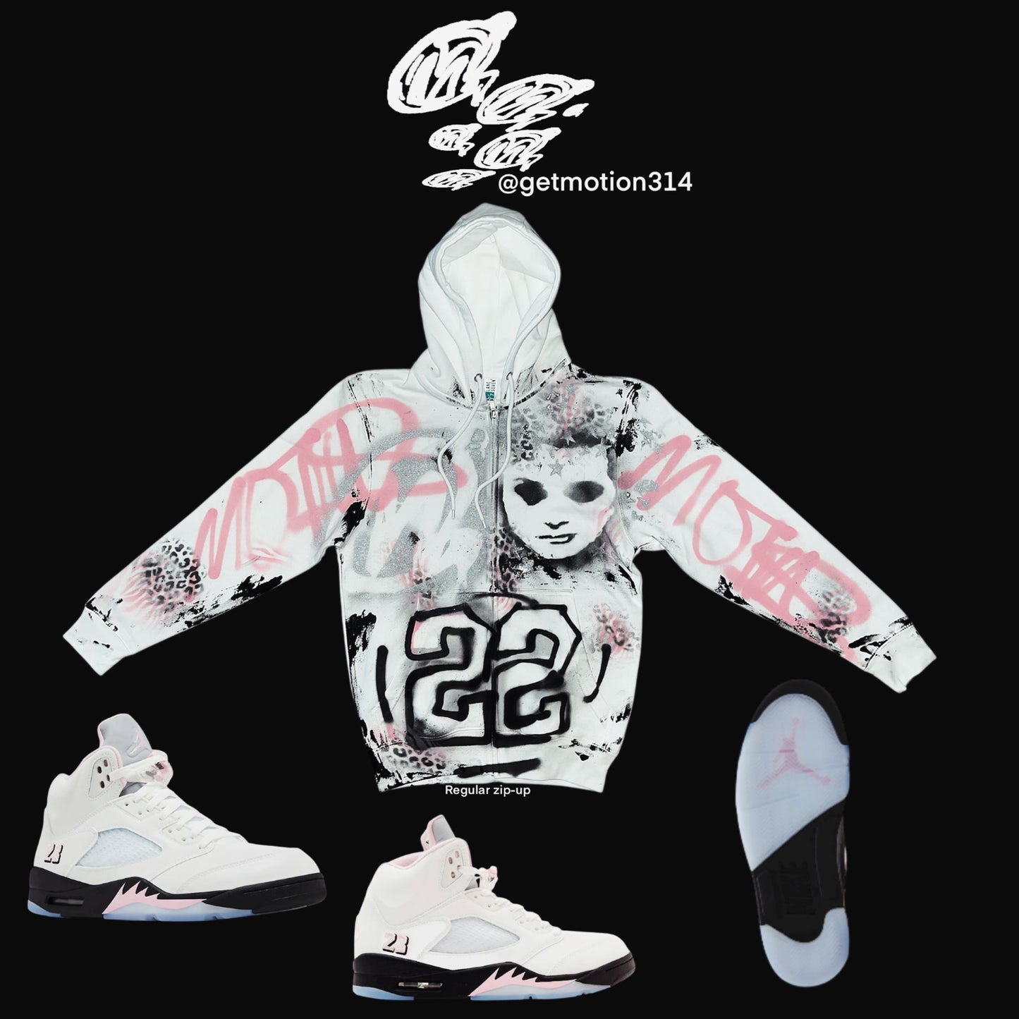Soft pink 5s  graffiti zip up